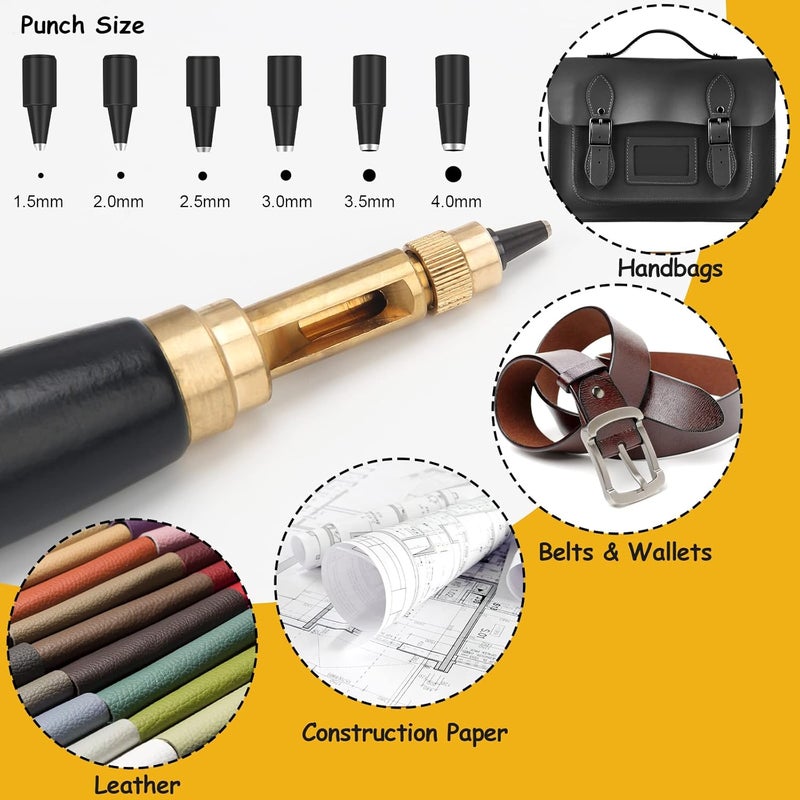 Boyistar Japanese Screw Punch, Wood Handle Belt Hole Puncher, Adjustable Leather Hole Punch Tool for Belts, Watch Band, Handbags with 6 Tip Sizes 4/3.5/3/2.5/2/1.5mm Screws - Image 5